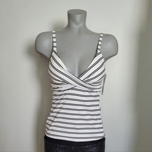 Striped White and Black Bathing Suit Top